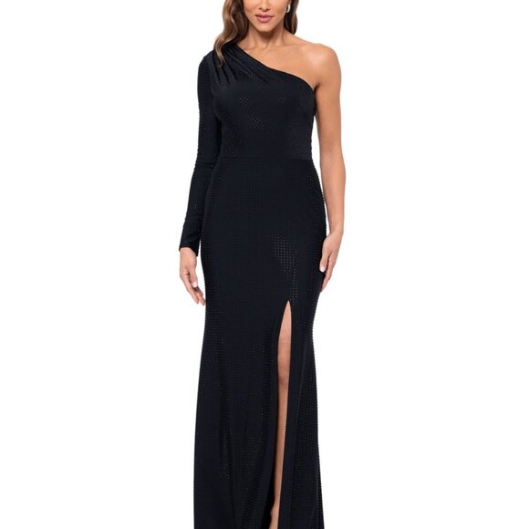 Xscape Women’s Embellished One-Shoulder Jersey Gown – Black (NWT, Size 12) - Picture 2 of 4